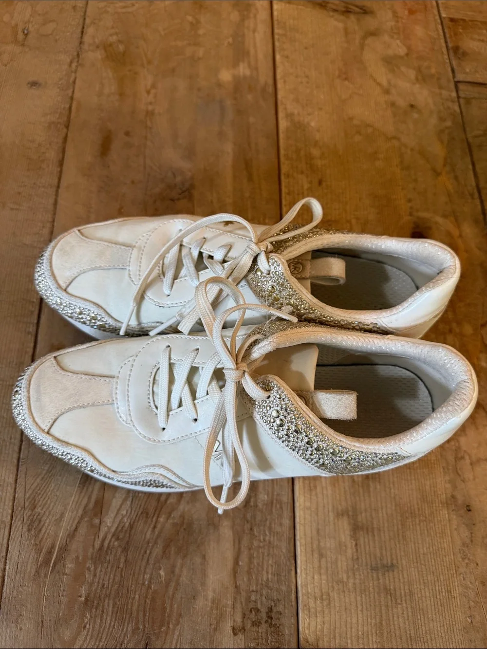 Michael Kors White Kids Sneakers with Gold Rhinestone Accents